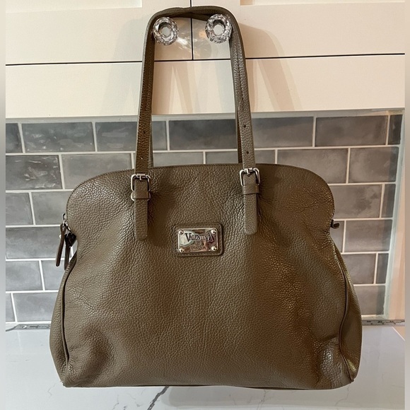 Valentina Handbags - Valentina Italia Olive Pebbled Leather Shoulder Tote Bag Contemporary Minimalist